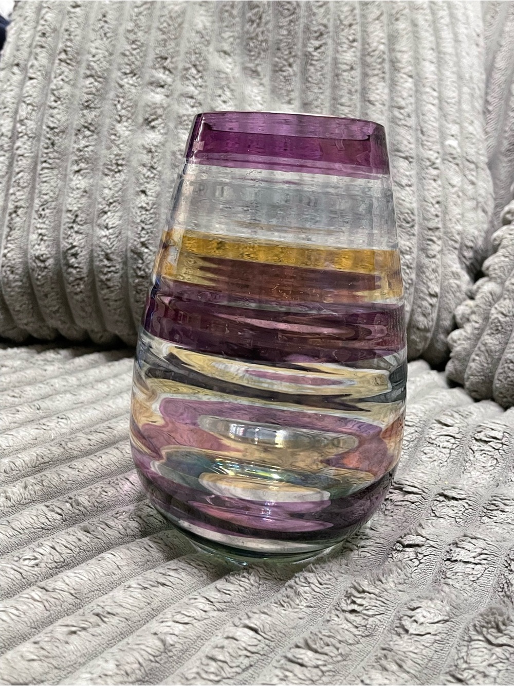 Striped Swirl Glass Vase in Purple and Gold